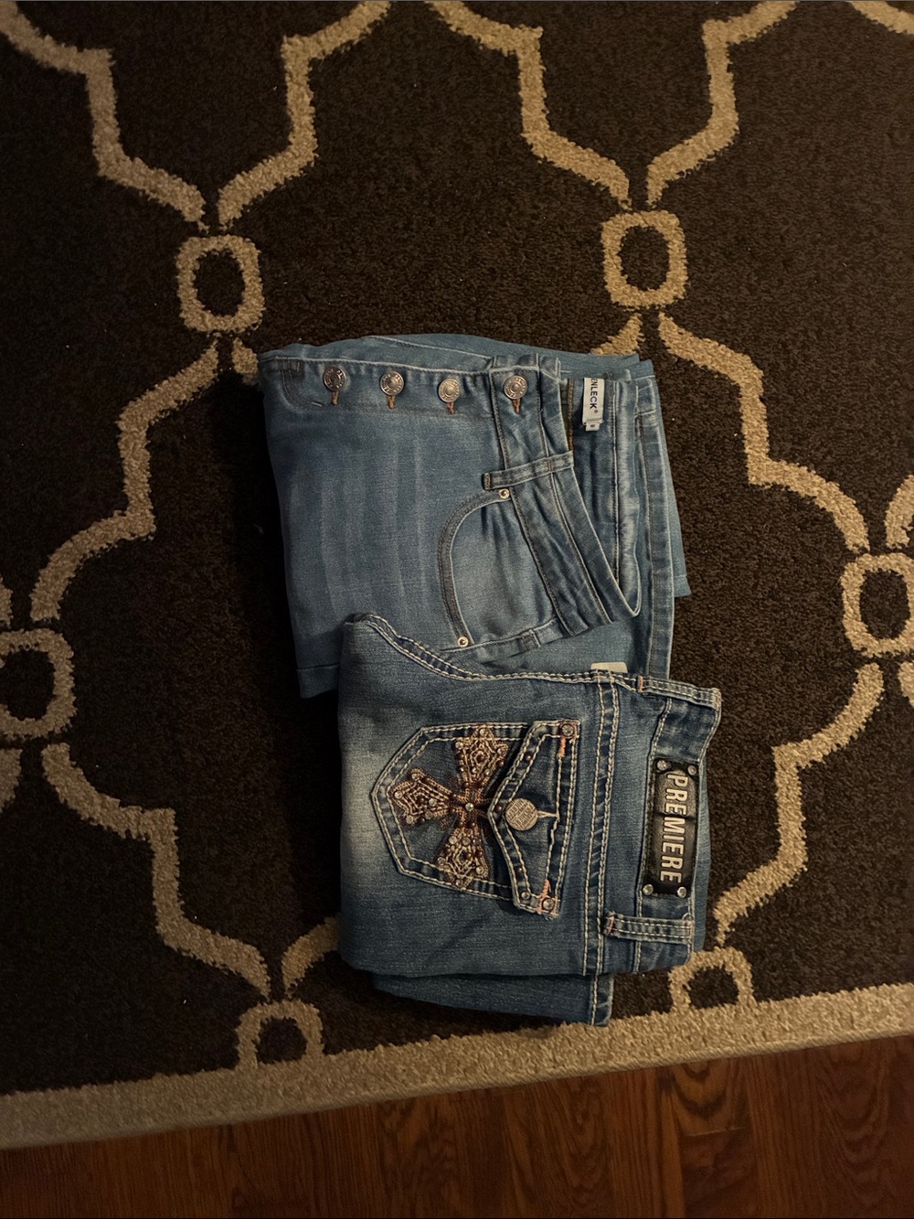 Premier Medium Blue Women's Bootcut Jeans with Embellished Back Pocket